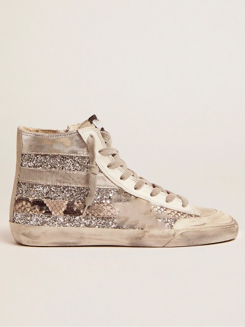 Golden Goose Metallic Silver Glitter High-Top Sneakers